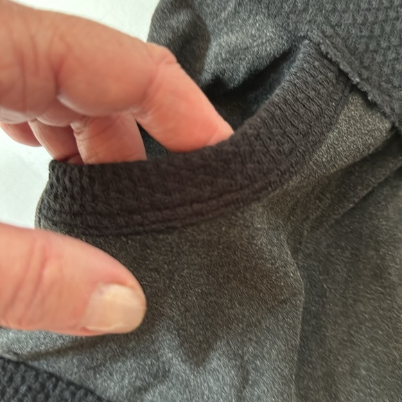 POL Shorts Gray Knit & Black Waffle Knit Trim Flutter Hem Elastic Waist, Pockets - Picture 5 of 8